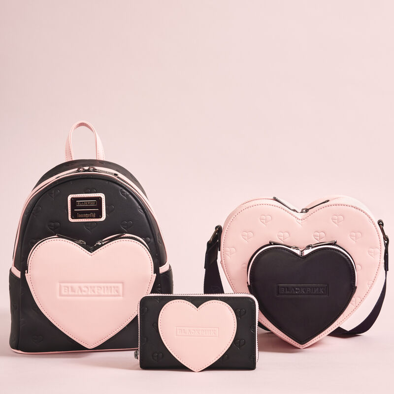 Loungefly BLACKPINK All-Over Print Heart Mini Backpack, Zip Around Wallet, and Crossbody Bag